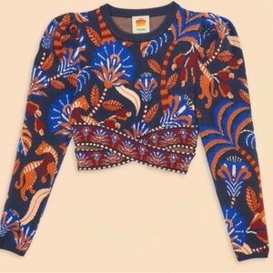 FARM Rio Blue Nature Beauty Scarf Knit Crop Top